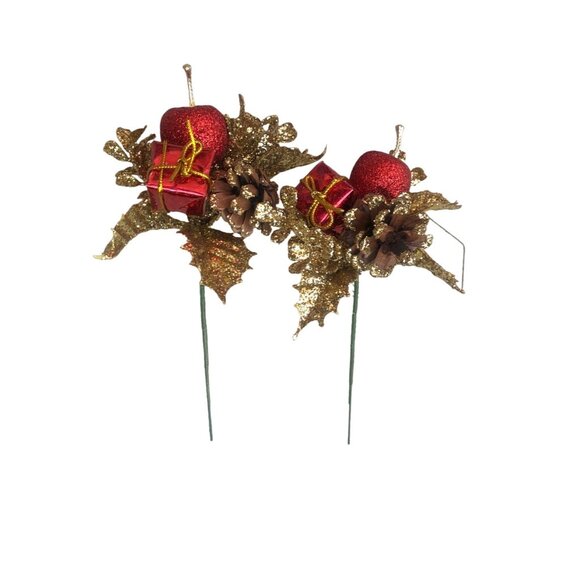 CHRISTMAS 2-PIECE GOLD/RED PICKS - Picture 2 of 7